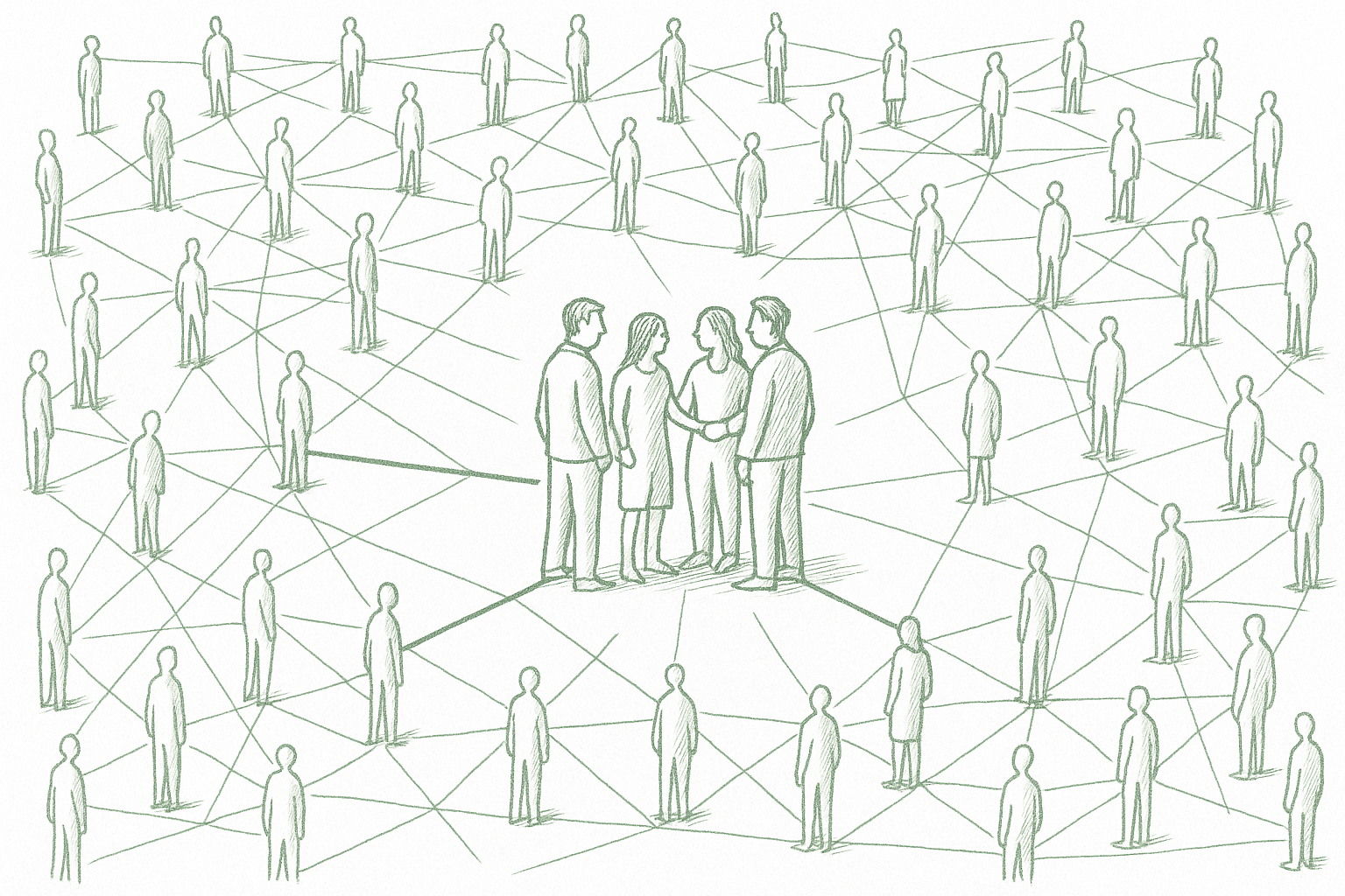 A network diagram showing many weak connections and a few strong ones