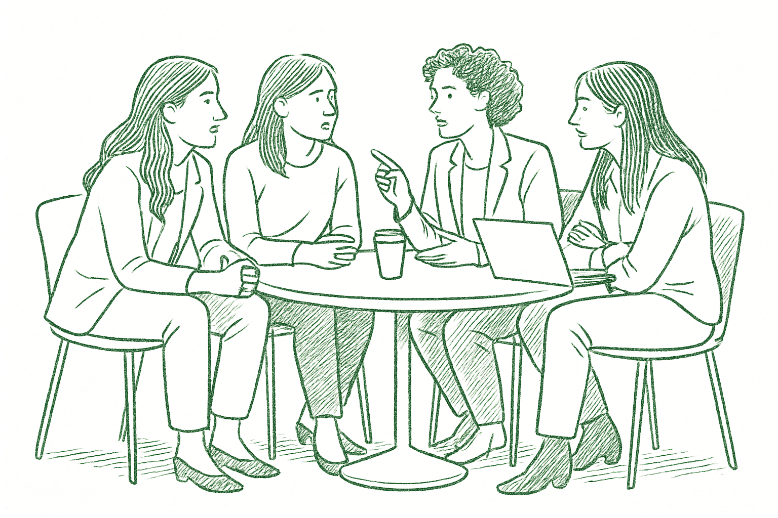 Four women founders in a small group in deep conversation